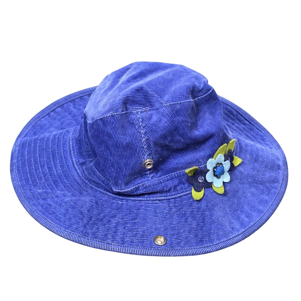 The Childrens Place Corduroy Sun Bucket Hat Girls 7-8 Blue Flower Snap Up Sides